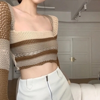 Brown Crochet Bell Sleeve Cut Out Long Sleeve Shirt  - Thumbnail 1