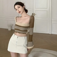 Brown Crochet Bell Sleeve Cut Out Long Sleeve Shirt  - Thumbnail 5