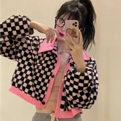 Black & white checkered long sleeve sweater 