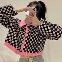 Black & White Checkered Long Sleeve Sweater  - Thumbnail 5