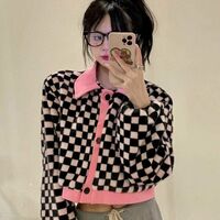 Black & White Checkered Long Sleeve Sweater  - Thumbnail 6