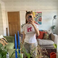 Cat Print Crew Neck Crop Top  - Thumbnail 6