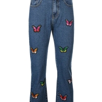 Butterfly Embroidery High Waist Denim Jeans - Thumbnail 2