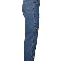 Butterfly Embroidery High Waist Denim Jeans - Thumbnail 3