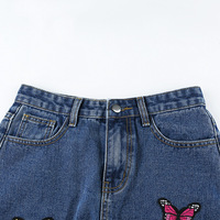 Butterfly Embroidery High Waist Denim Jeans - Thumbnail 5