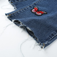 Butterfly Embroidery High Waist Denim Jeans - Thumbnail 6