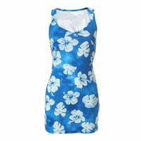 Blue Hibiscus Print Mini Dress - Thumbnail 4