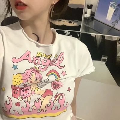 Angel print ruffle short sleeve t-shirt  - Thumbnail 2