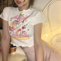 Angel Print Ruffle Short Sleeve T-shirt  - Thumbnail 1