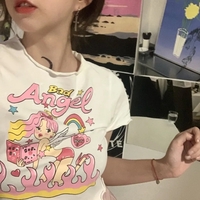 Angel Print Ruffle Short Sleeve T-shirt  - Thumbnail 3