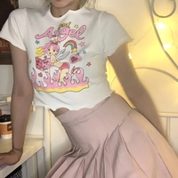 Angel Print Ruffle Short Sleeve T-shirt  - Thumbnail 5