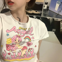 Angel Print Ruffle Short Sleeve T-shirt  - Thumbnail 7