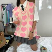 Heart Knit V Neck Loose Sweater Vest - Thumbnail 5