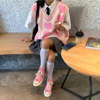 Heart Knit V Neck Loose Sweater Vest - Thumbnail 6