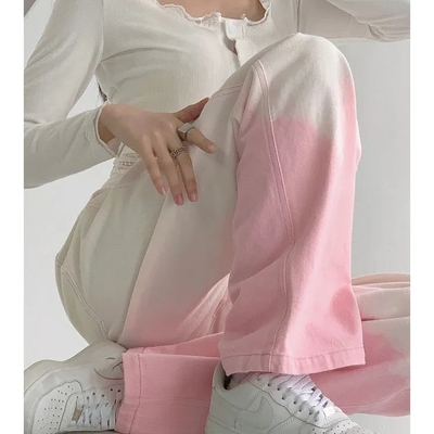 Pink ombre high waist denim jeans