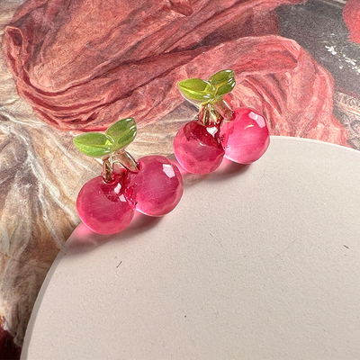 Pink cherry crystal pretty cute women earrings earclips