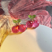 Pink Cherry Crystal Pretty Cute Women Earrings Earclips - Thumbnail 1