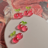 Pink Cherry Crystal Pretty Cute Women Earrings Earclips - Thumbnail 2