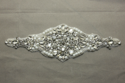 FREE SHIP - Faux Pearl Crystal Rhinestone Applique Glass Iron on Applique Patch