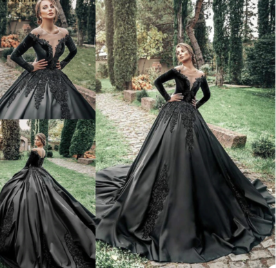 Black Wedding Dresses Bridal Gown with Sleeves