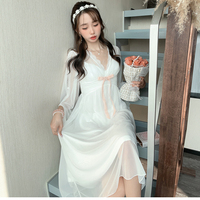 Pure Desire Sexy Lace Thin Loose Pink & White V Neck Strap Nightdress & Robe Two Piece Set Pajamas Sleepwear Nightgown - Thumbnail 9