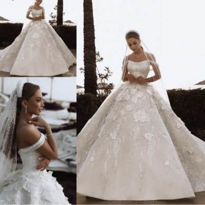 Off shoulder wedding dresses bridal gown with 3d flowers - Thumbnail 2