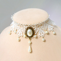 off white LACE Dangle Charm GOTHIC GOTH NECKLACE - Thumbnail 1