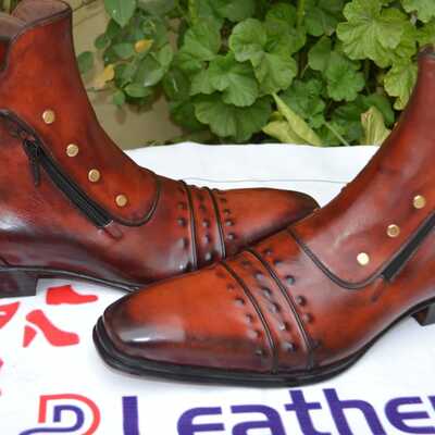 Jo ghost italian dark brown ankle high boots with zippers and buttons - Thumbnail 5