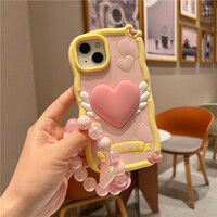 Cartoon cute iphone14pro mobile phone case pink love wings three-dimensional silicone creative personality bracelet phonecase - Thumbnail 2