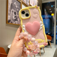 Cartoon cute iphone14pro mobile phone case pink love wings three-dimensional silicone creative personality bracelet phonecase - Thumbnail 1