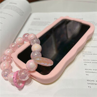 Cartoon cute iphone14pro mobile phone case pink love wings three-dimensional silicone creative personality bracelet phonecase - Thumbnail 3