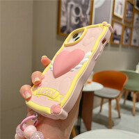 Cartoon cute iphone14pro mobile phone case pink love wings three-dimensional silicone creative personality bracelet phonecase - Thumbnail 4