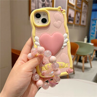 Cartoon cute iphone14pro mobile phone case pink love wings three-dimensional silicone creative personality bracelet phonecase - Thumbnail 5