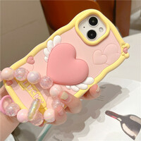 Cartoon cute iphone14pro mobile phone case pink love wings three-dimensional silicone creative personality bracelet phonecase - Thumbnail 7