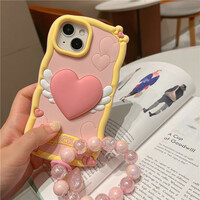 Cartoon cute iphone14pro mobile phone case pink love wings three-dimensional silicone creative personality bracelet phonecase - Thumbnail 8