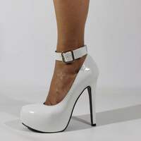  Rounded-Toe Platform High Heel Stilettos-White - Thumbnail 1