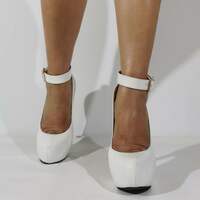  Rounded-Toe Platform High Heel Stilettos-White - Thumbnail 2