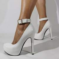  Rounded-Toe Platform High Heel Stilettos-White - Thumbnail 3