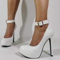 Rounded-Toe Platform High Heel Stilettos-White - Thumbnail 4