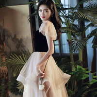 Cute Velvet Tulle Short Prom Dress, A-Line Short Sleeve Evening Dress - Thumbnail 2