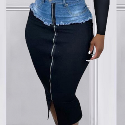 Women's casual fashion denim split skirt
