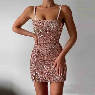 Sling Women'S Sleeveless Sequins Mini Dress