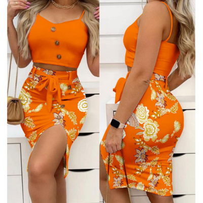Sexy Sling Sleeveless Printed Two Piece Set