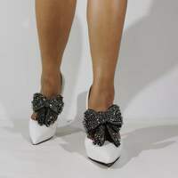 Elegant high heels women's shoes ultra-high heels shallow tip word with water drill bow single shoes - Thumbnail 2