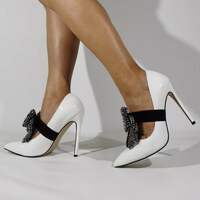Elegant high heels women's shoes ultra-high heels shallow tip word with water drill bow single shoes - Thumbnail 4