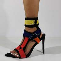 Newest Women Fashion Patchwork Red Yellow Blue Stiletto Heel Sandals Metal Buckle Ankle Wrap High Heel Sandals Dress Shoes - Thumbnail 5