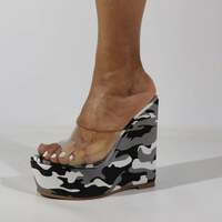  Fashion Slides Clear PVC Transparent Slippers Women Shoes Open Toe Wedges High Heels Sandals - Thumbnail 2