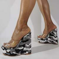  Fashion Slides Clear PVC Transparent Slippers Women Shoes Open Toe Wedges High Heels Sandals - Thumbnail 4