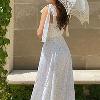 Floral V Neck Backless Split Dress - Thumbnail 7