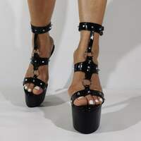 Sexy Black Mixed Color Platform Leather 20cm/15cm Thin High Heel Fashion Women Strip Pole Dance Practice Ankle Boots Shoes - Thumbnail 1